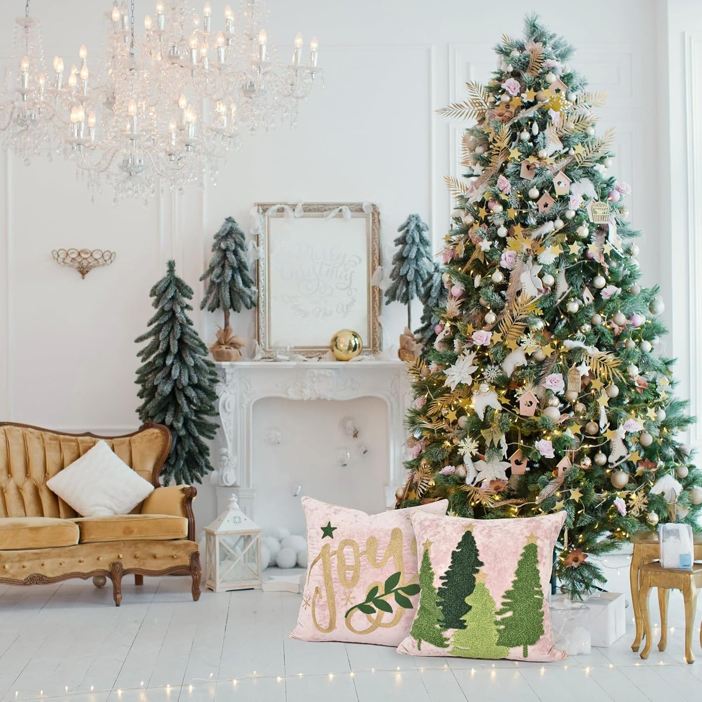 Joy Christmas Pillow Covers 18x18,Embroidered Christmas Throw Pillow Covers Christmas Decorations Holiday Pillows for Home Couch,Pink Blush Gold Velvet Cushion