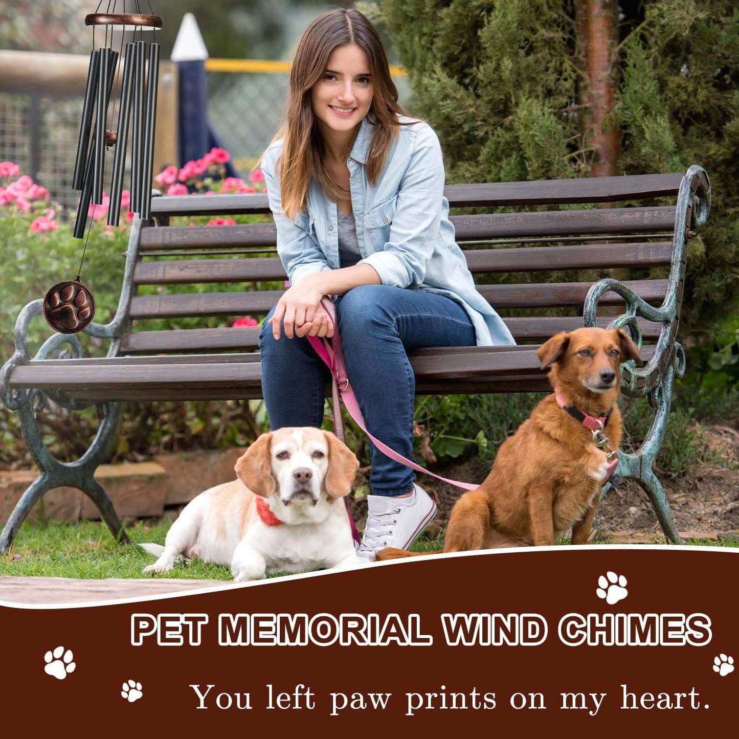 Dog Memorial Gifts, 34" Pet Memorial Wind Chimes for Loss of Dogs, Pet Loss Passing Away Remembrance Sympathy Bereavement Gift, DogPaw Vintage Wind Chime for Outside (DIY 34" Pet Memorial)