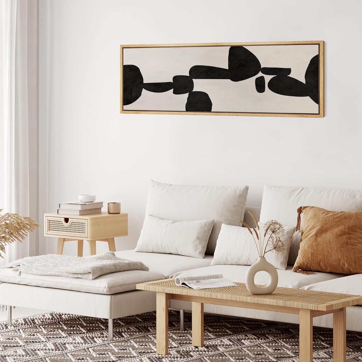 MUDECOR Large Framed Canvas Print Wall Art Modern Abstract Black and White Shapes Antique Retro Fine Art Illustrations Decorative Colorful for Bedroom - 60"x20"