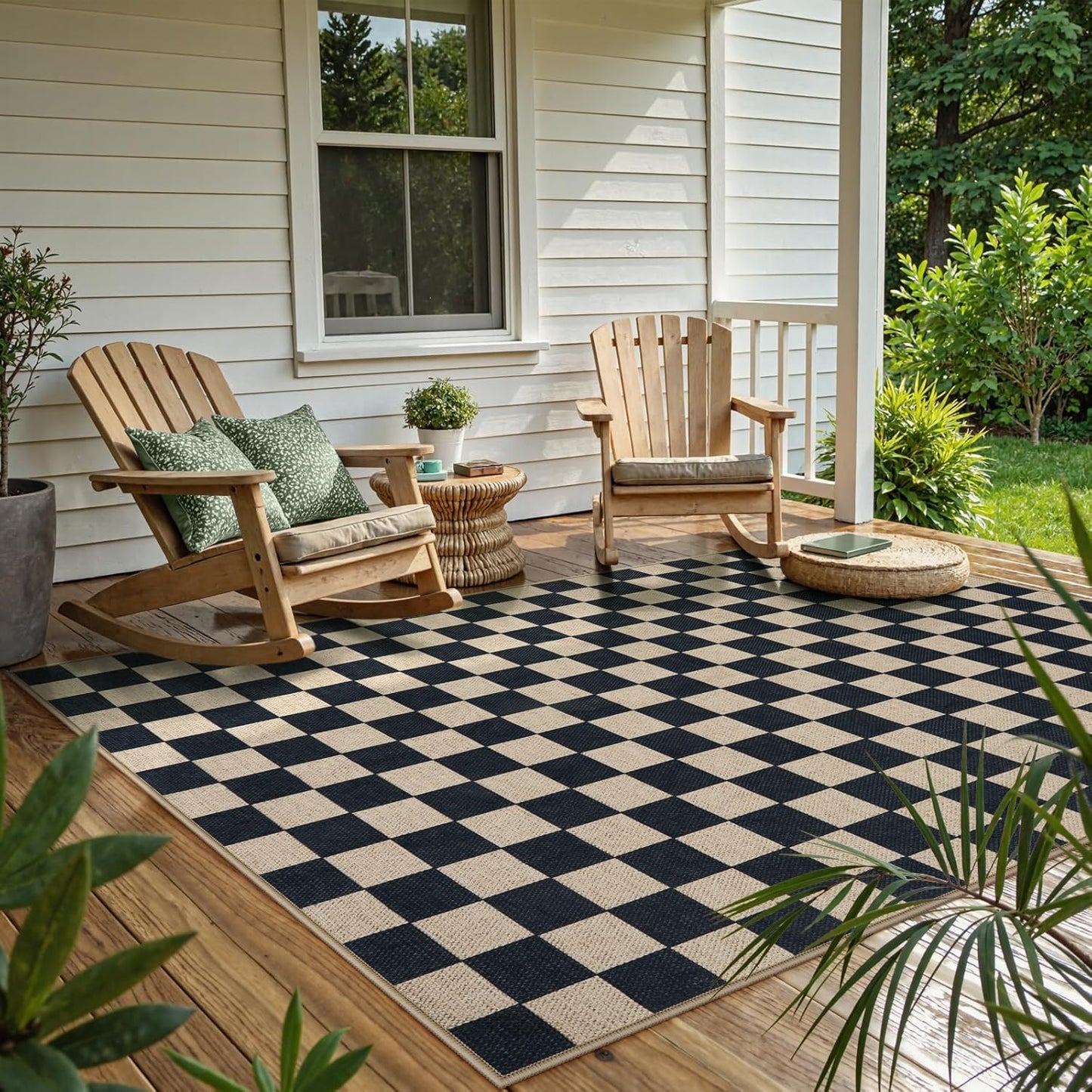 Lahome Checkered Easy Jute Outdoor Rug, 5x7 Farmhouse Rugs for Living Dining Room, Washable Non Slip Non Shedding Floor Carpet for Sunroom Mudroom Backyard Deck