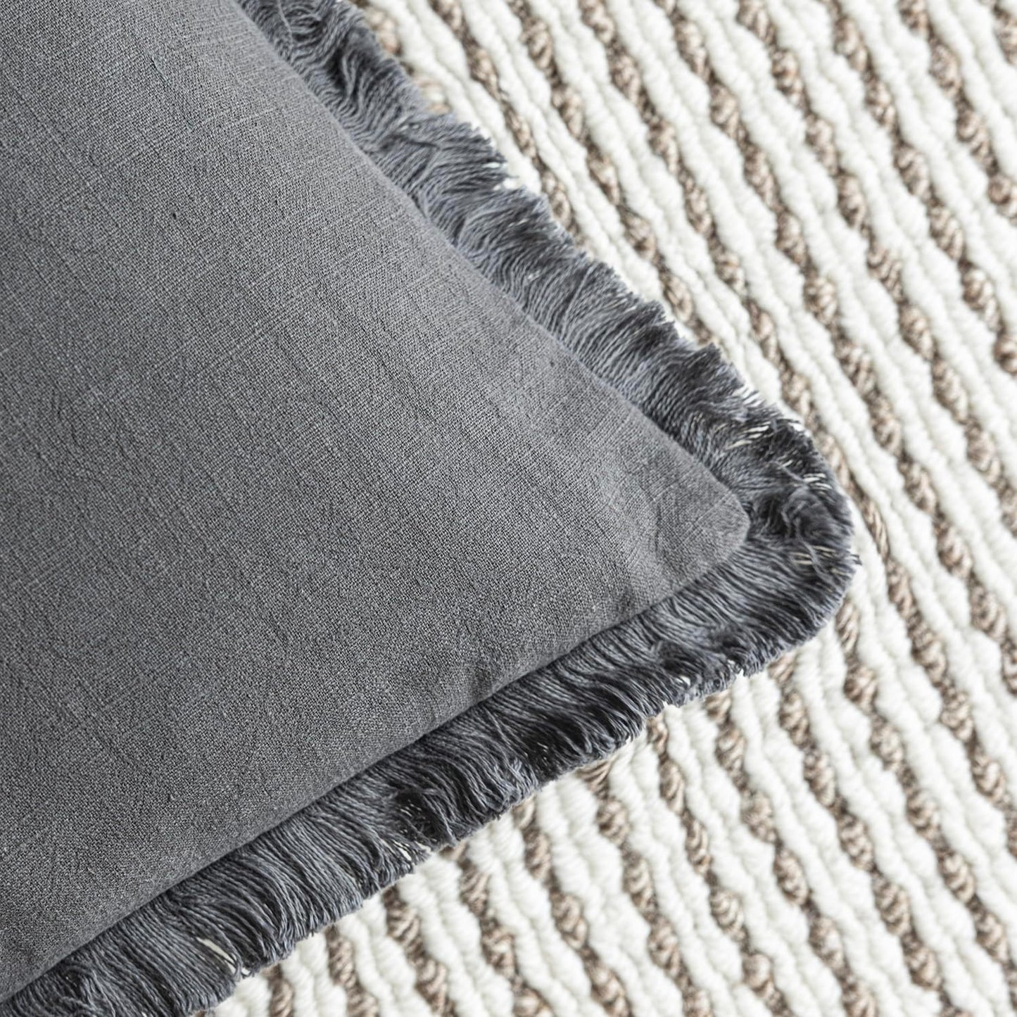 Foindtower Set of 2 Decorative Linen Fringe Throw Pillow Covers Cozy Boho Farmhouse Cushion Cover with Tassels Soft Accent Pillowcase for Couch Sofa Bed Living Room Home Decor, 16×16 Inch, Gray