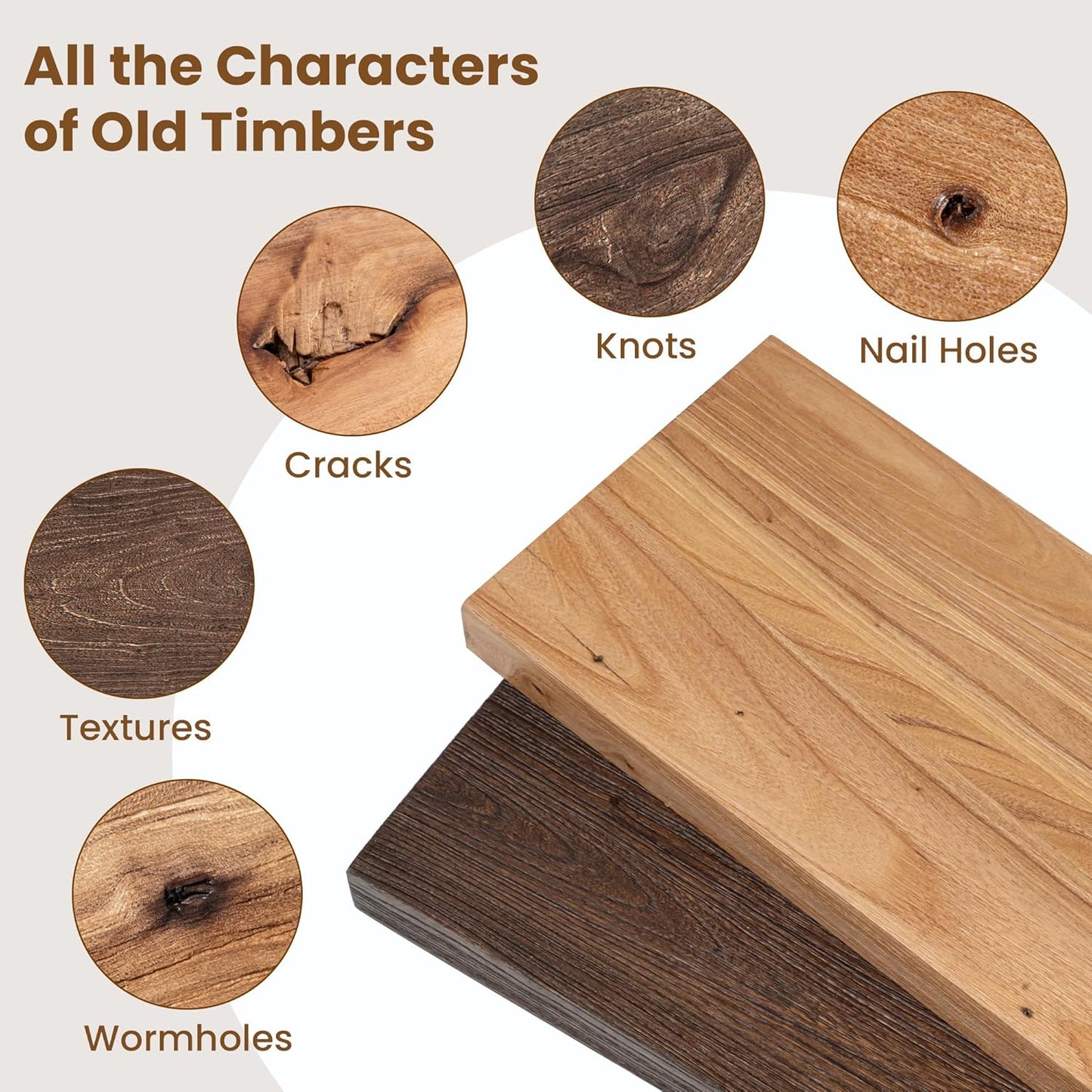 Floating Shelves for Wall Decor, 8 Inch Deep Rustic Solid Elm Wood Floating Shelves Wall Mounted, Wall Shelves with Invisible Bracket for Living Room Bathroom Bedroom Kitchen, 48 Inch Set of 1, Walnut