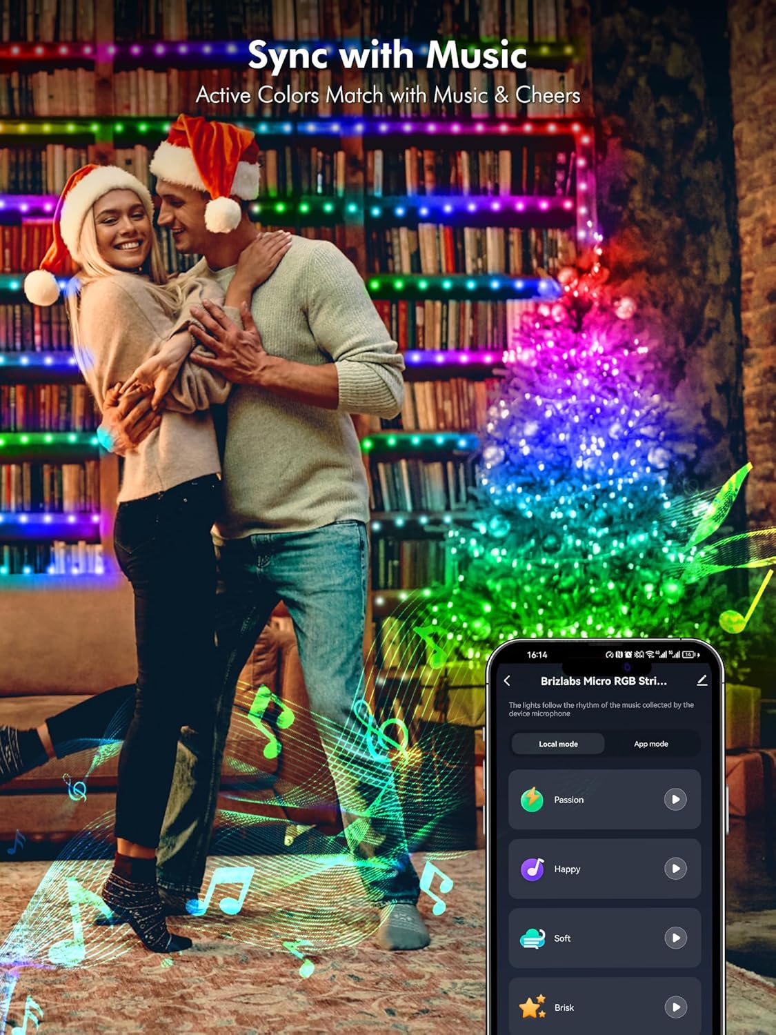 BrizLabs Smart Fairy String Lights, 66ft 200 LED WiFi RGB Christmas Fairy Lights App Control, Dimmable Rainbow Christmas Lighting, Music Sync Xmas Decorative Lighting Work with Alexa & Google Home