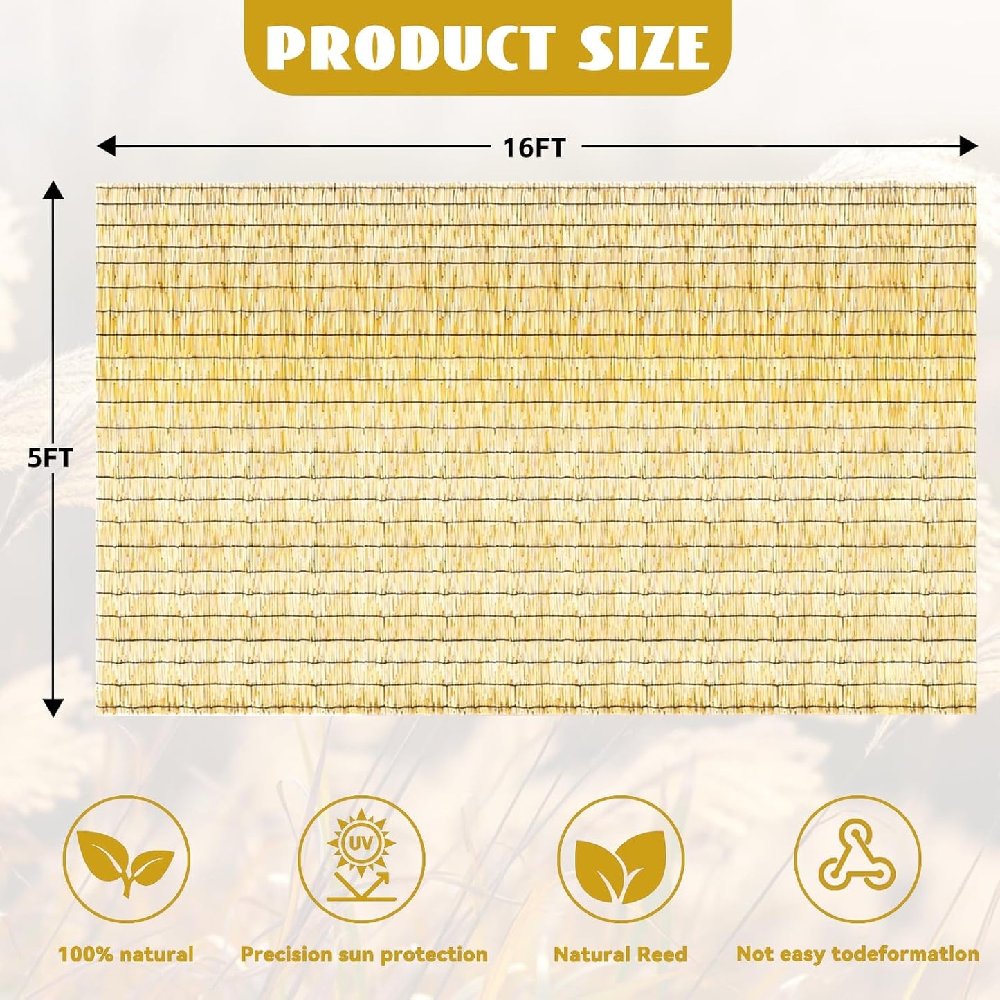 Bamboo Reed Fencing, Natural Decorative Bamboo Privacy Fence 5ft High, Reed Curtains for Patio Garden Balcony Outdoor Privacy Screen, 5 x 16 FT