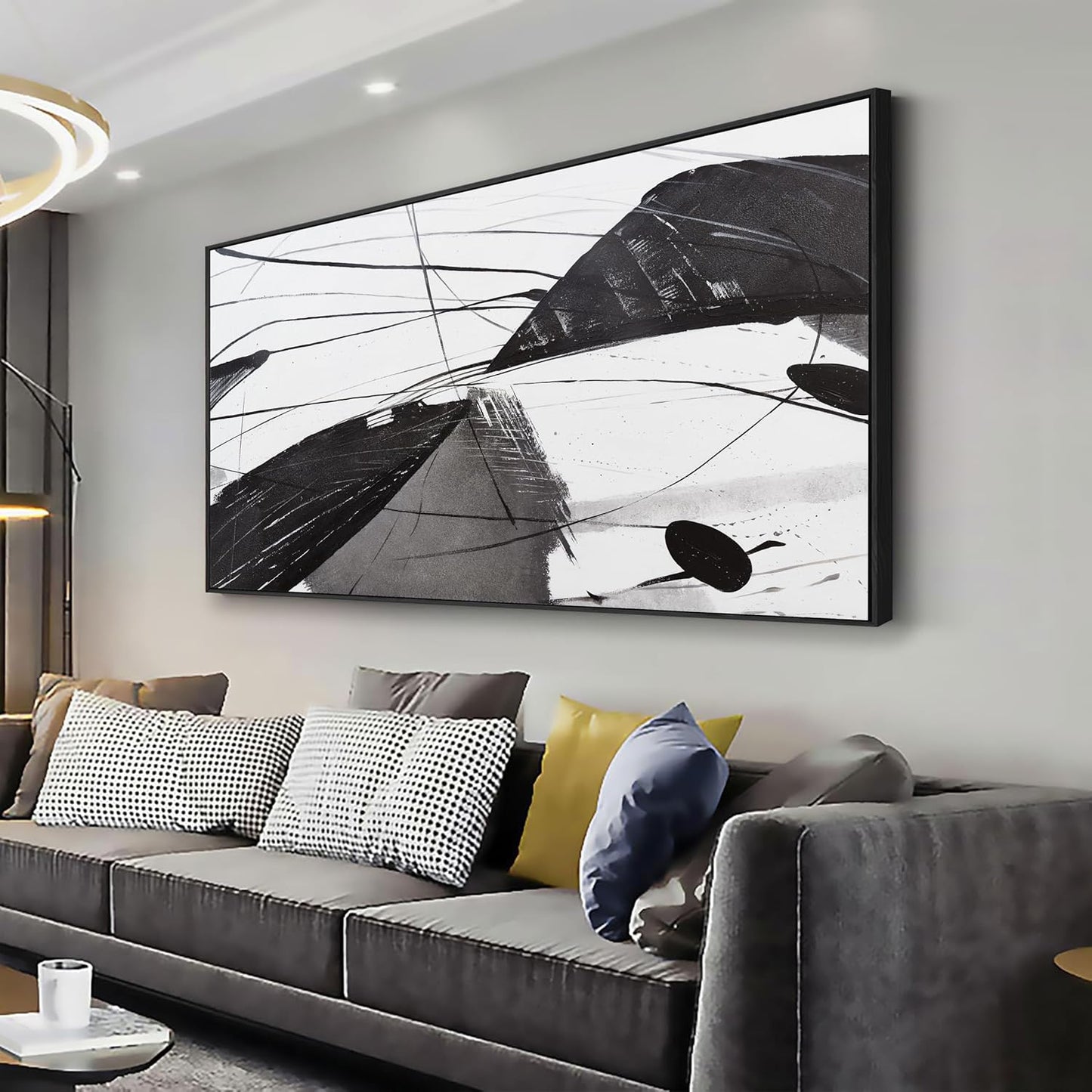 Abstract Wall Art Home Wall Decor Black and White Framed Canvas painting Abstract Artwork Modern Home Wall Decor for Living Room Bedroom Office 29"x58"