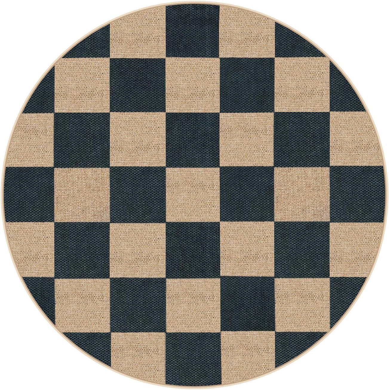 Lahome Checkered Easy Jute Rugs for Entryway, 3 ft Round Rug Small Indoor Outdoor Circle Carpet, Farmhouse Neutral Non Slip Non Shedding Black Carpet for Kitchen Front Porch Foyer