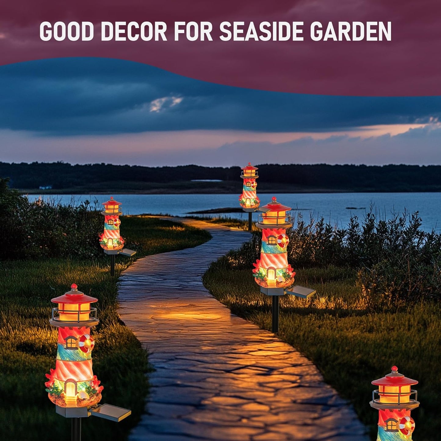 Dazzle Bright Miniature Lighthouse Pathway Decorative Lights, Solar Lights Outdoor Miniature Lighthouse Waterproof Garden Stake Light for Fairy Garden Pathway Lawn Yard Gifts Decoration