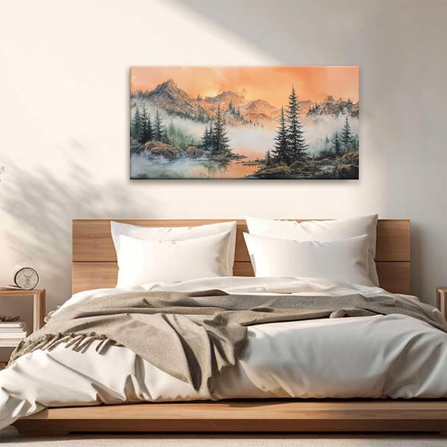 Tsomzxng Canvas Art Wall Decor For Living Room Mountain Wall Art Picture For Bedroom Modern Office Wall Decorations Forest River Landscape Paintings Pictures Artwork Aesthetic 20 X 40 In