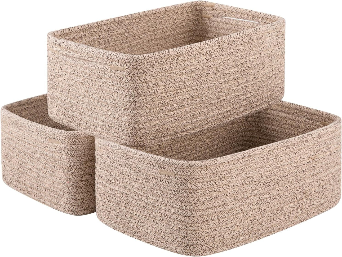 3 Pack Small Storage Baskets for Organizing, Cute Woven Decorative Gift Baskets for Shelves, Mini Closet Organizer Bins with Handles, 11.81''Lx7.87''Wx4.72''H-Brown
