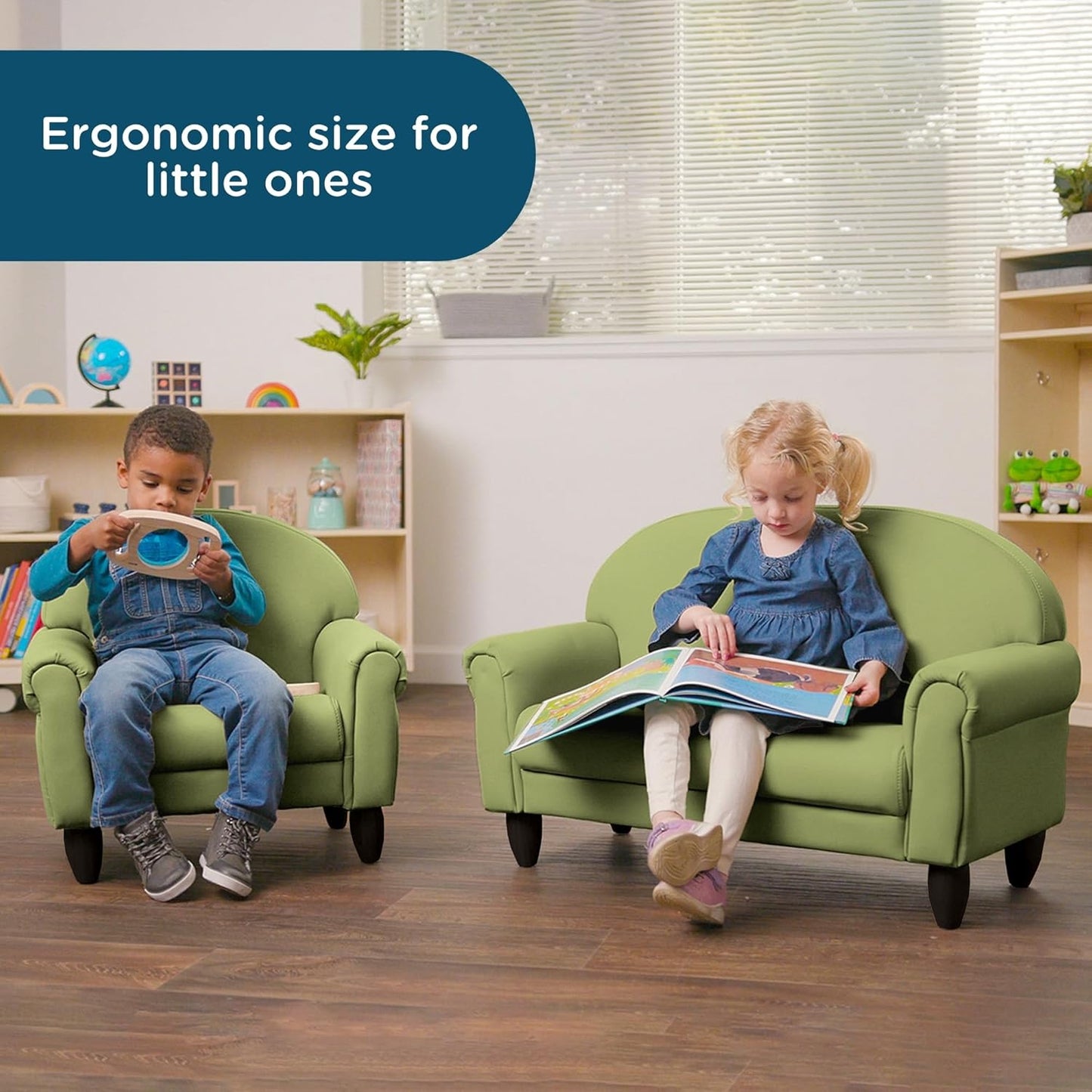 Children's Factory As We Grow Chair and Couch, Flexible Seating for Daycare or Preschool, Kids Reading Couch, Playroom Furniture, Sage