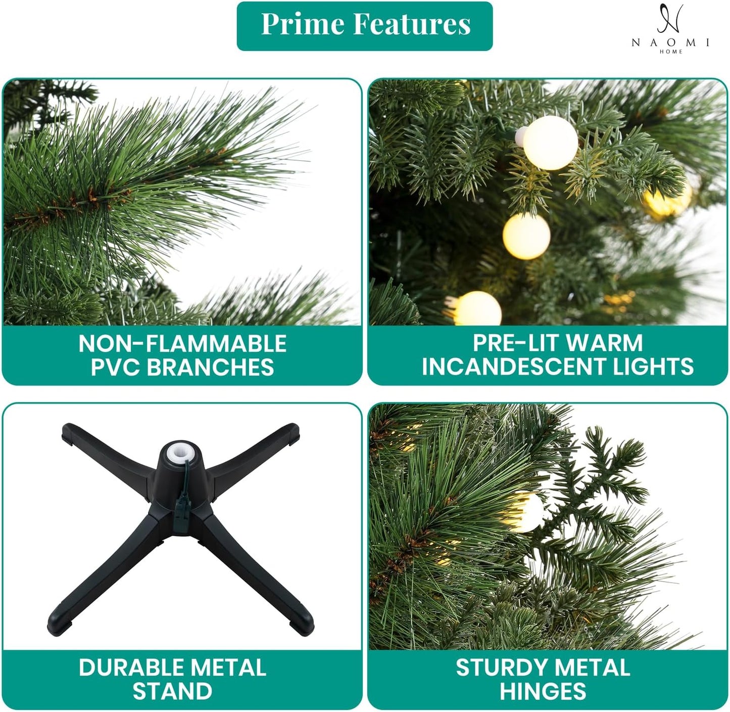 Naomi Home Evangeline Traditional Christmas Tree Green/7.5ft