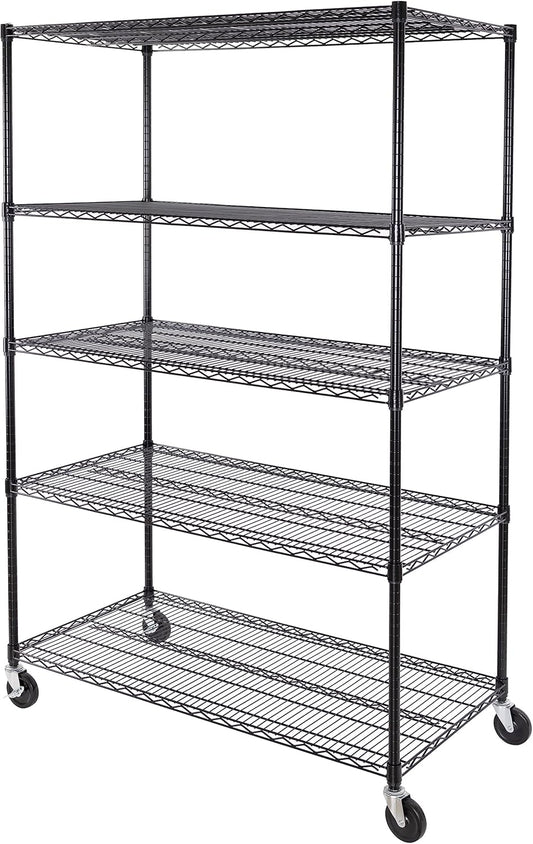 Seville Classics UltraDurable Heavy Duty NSF Solid Steel Wire Rack Storage Unit, Organizer for Garage, Warehouse, Office, Restaurant, Classroom, Kitchen, Black, 5-Tier Shelving, 48" W x 24" D