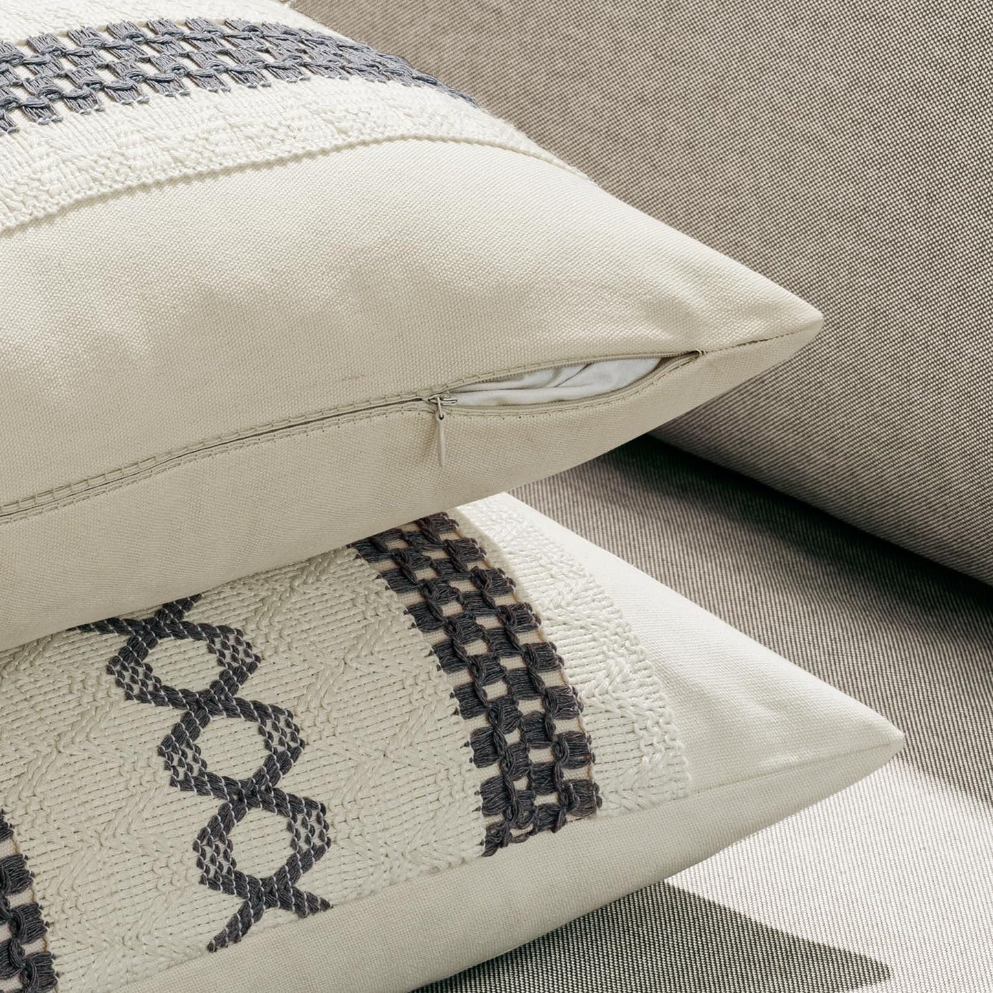 MIULEE Set of 2 Gray Boho Decorative Pillow Covers 18x18 Inch Farmhouse Rustic Couch Throw Pillows Modern Spring Cotton Cushion Covers Retro Cute Macrame Woven Home Decor for Bed Sofa Chair