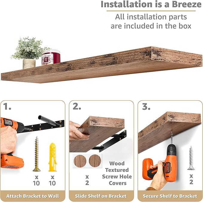 Sorbus Floating Shelves for Wall - 35 Inch Long Bathroom Shelves, Wall Decor for Bedroom, Kitchen, Living Room & Book Storage - Mounted Floating Shelf with Invisible Brackets (Mahogany, 2 Pack)