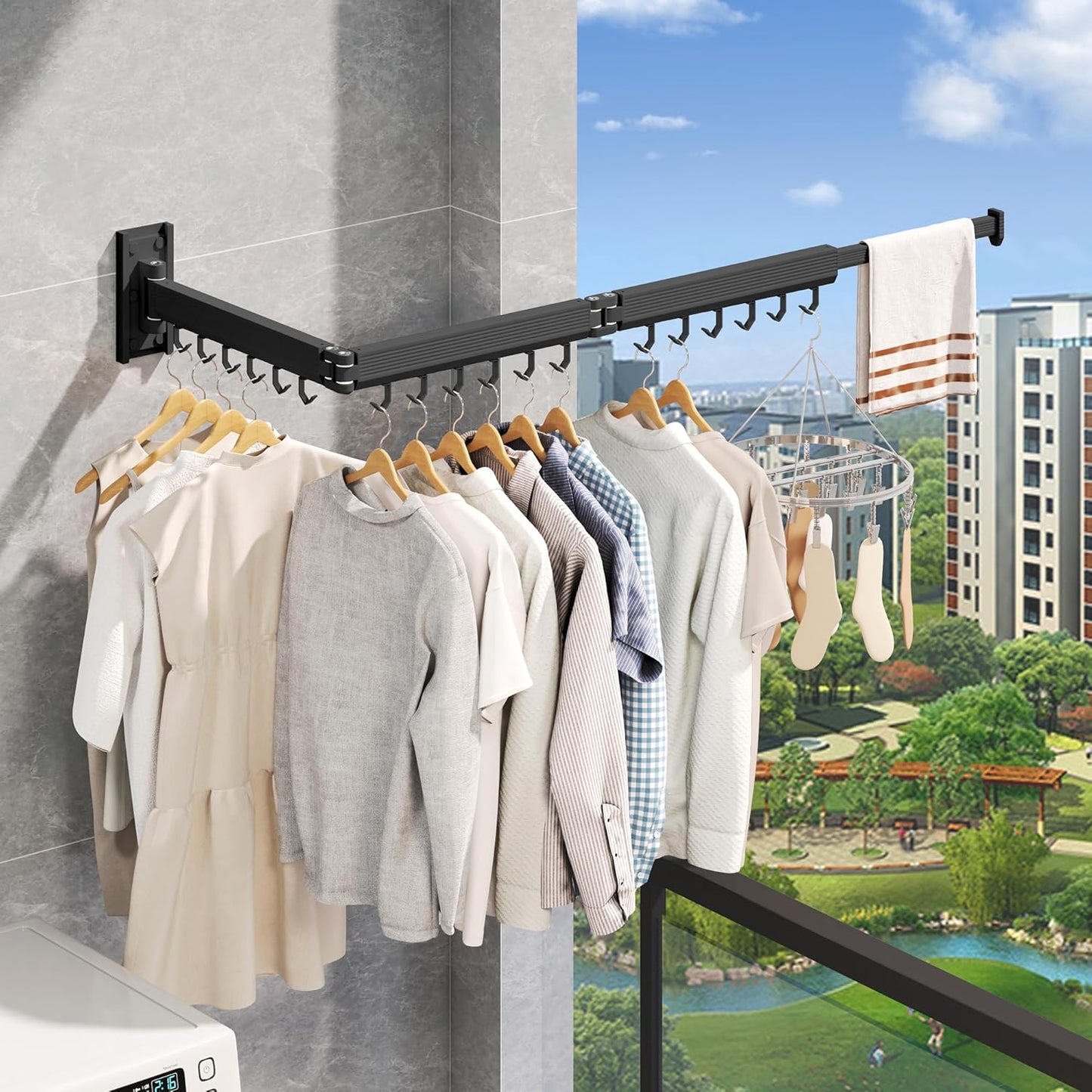 Wall Mounted Clothes Drying Rack, Collapsible Laundry Drying Rack, Retractable Foldable Drying Rack Clothing for Hanging Clothes