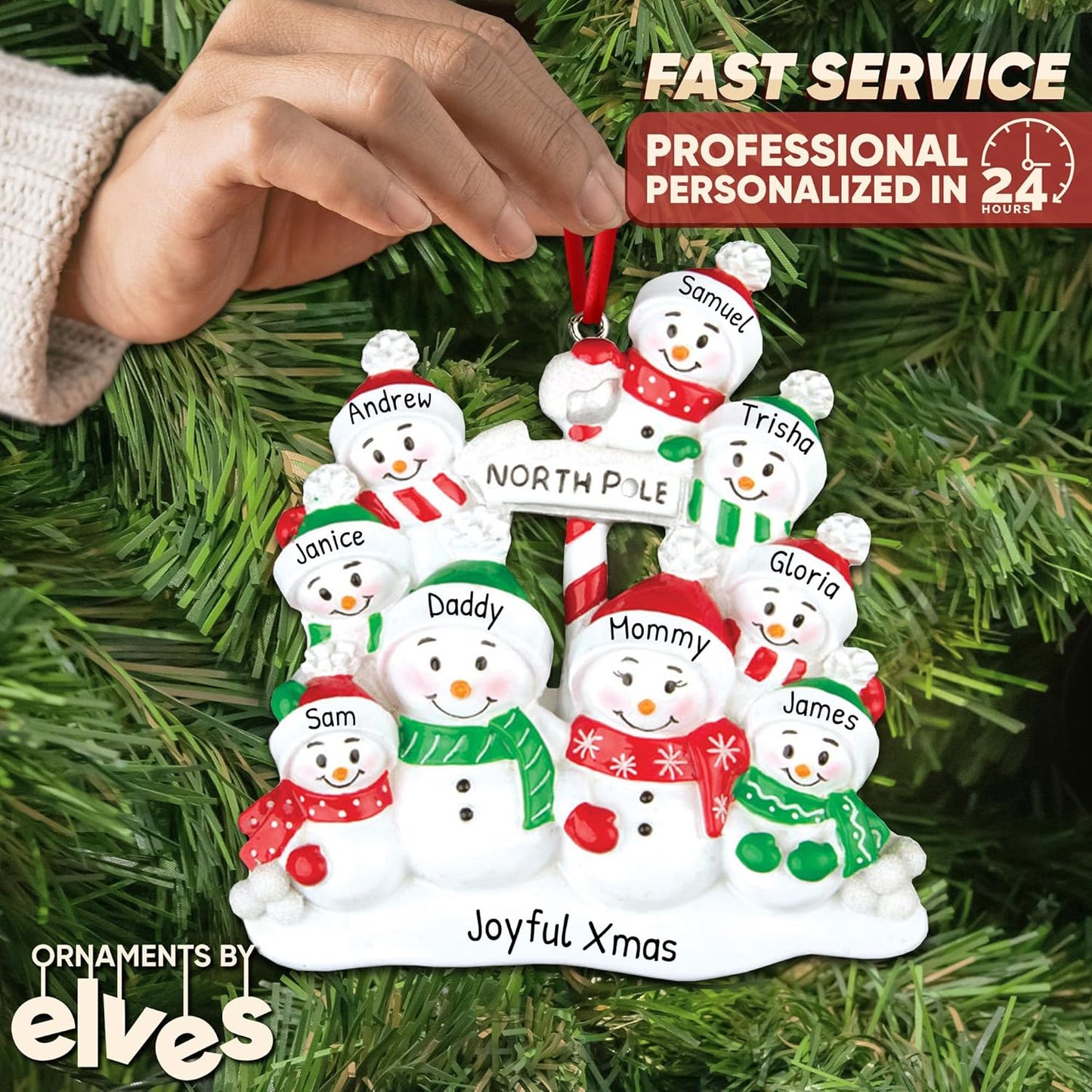 3D Frosty Snowman Family of 9 Christmas Ornament 2025 Personalized Family Christmas Ornaments 2025 | Winter Holiday Snowmen Personalized Tree Ornaments Customizable Gifts Snow People of Nine Ornament
