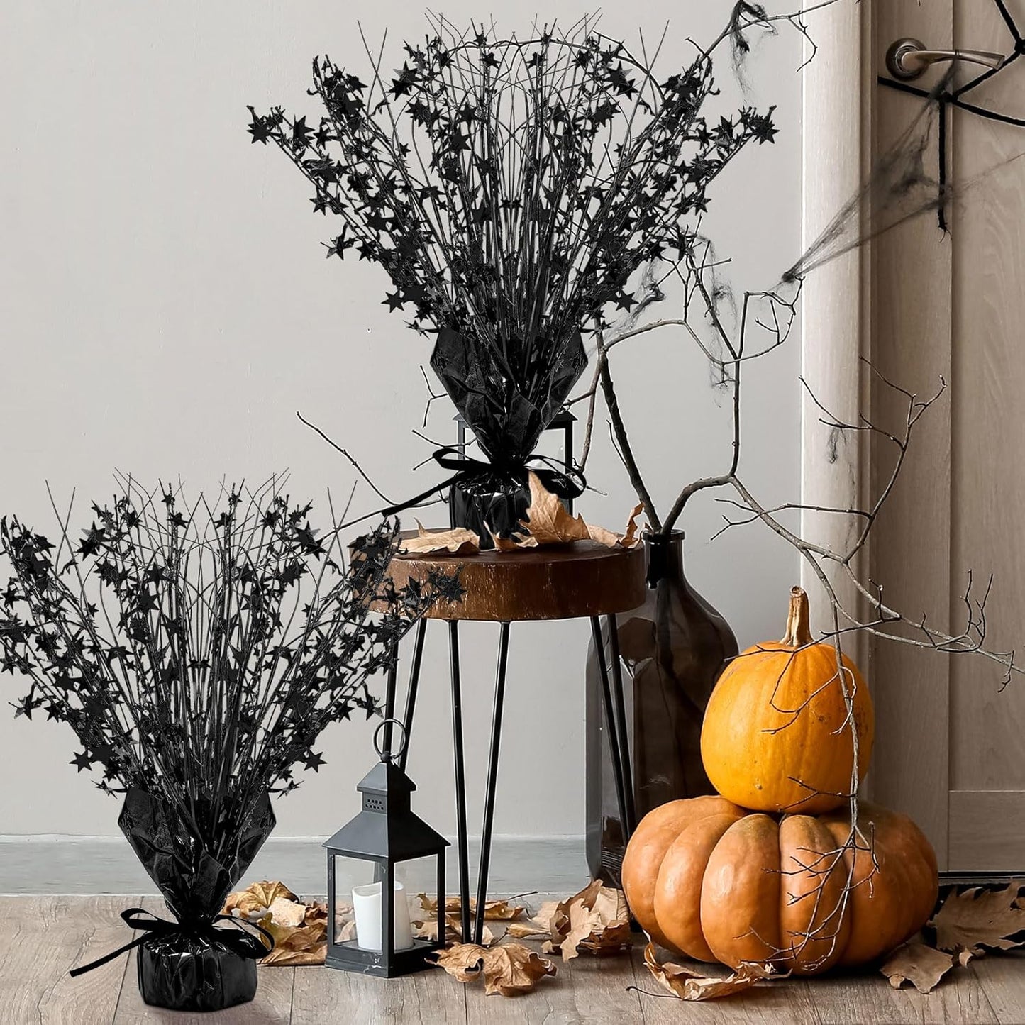 Crowye 18 Pieces Metallic Foil Spray Centerpiece Party Star Table Decoration Burst Metallic Table Centerpieces for Birthday Party Season Holiday(Black)