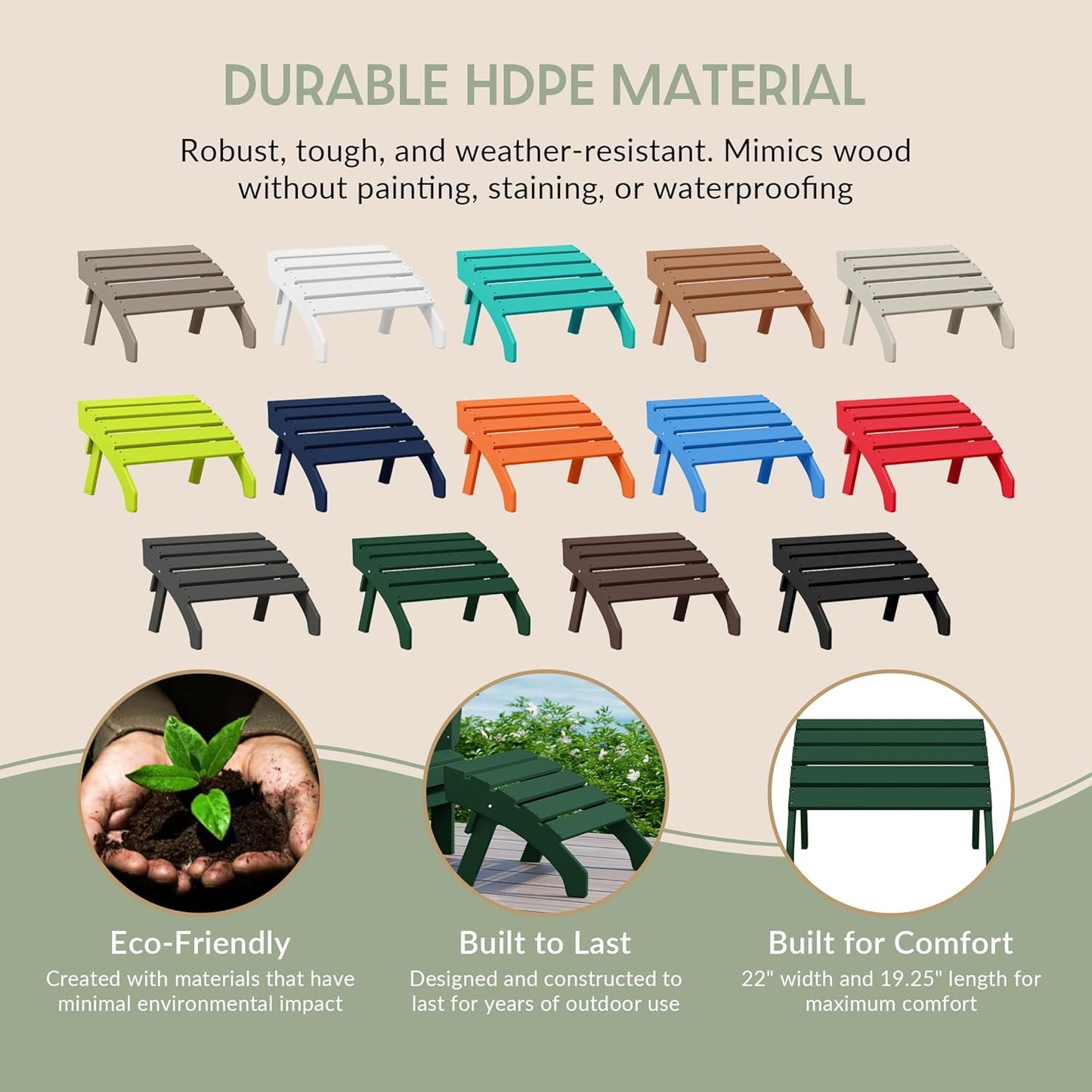 WestinTrends Dylan Outdoor Patio HDPE Adirondack Ottoman Footrest, Dark Green