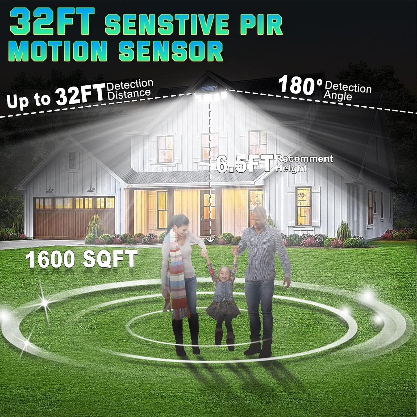 Solar Outdoor Lights Motion Sensor Waterproof - 416 LEDs 3000 Lumens Super Bright Solar Flood Security Light for Porch Yard Patio Garage