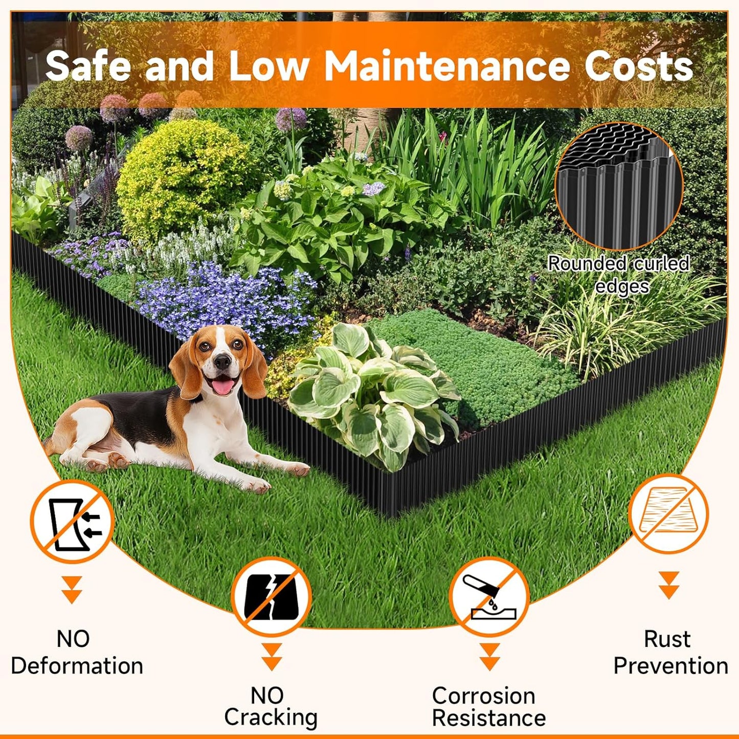 Corrugated Garden Edging, 10"×10Ft Galvanized Steel Landscape Edging & Lawn Edging Border, Metal Garden Border for Flower Beds, Garden，Lawn，Raised Beds & Tree Surrounds (Black)