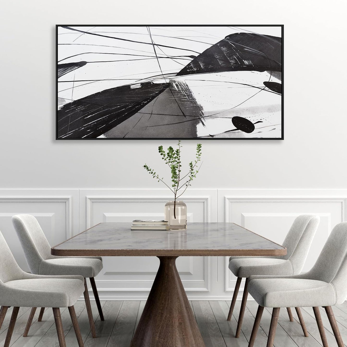 Abstract Canvas Art Home Wall Decor Black and White Abstract Wall Art Framed Artwork Modern Home Wall Decor for Living Room Bedroom Office 24"x48"