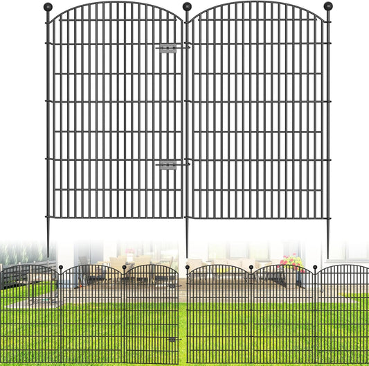 8 Panels No Dig Decorative Garden Fence with Gate - 48 in (H) x 20.8 ft (L), Dog Fence Outdoor for Yard, Rustproof Metal Animal Barrier Ground Stakes Fencing for Garden, Patio, Flower Bed