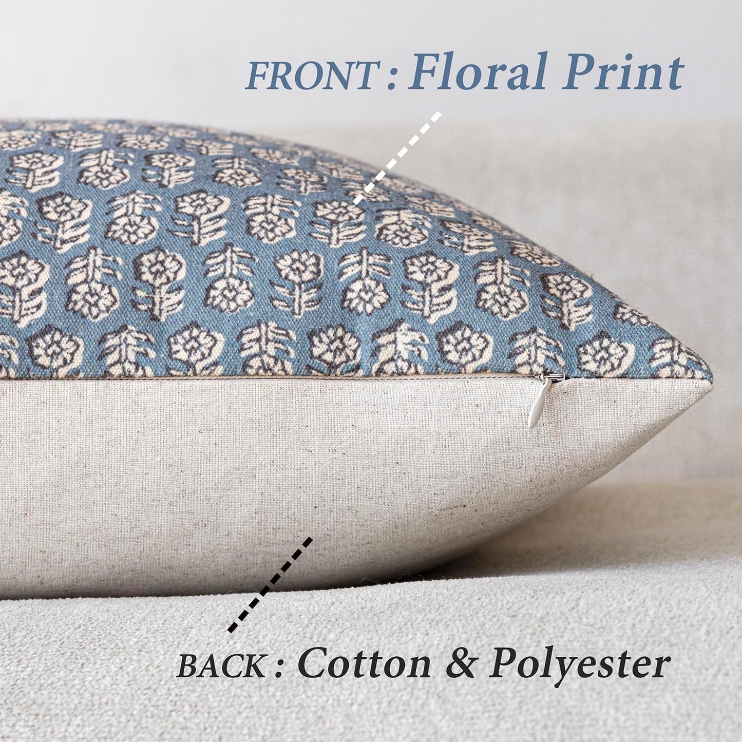 Foindtower Set of 2 Decorative Neutral Floral Print Throw Pillow Covers Vintage Accent Farmhouse Cushion Covers Boho Home Decor for Sofa Couch Chair Bedroom Living Room Outdoor,22×22 Inch,Dusty Blue
