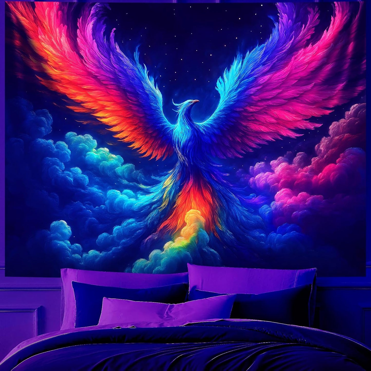 Blacklight Tapestry,WingTapestry Glow In The Dark,UV Reactive Black Light Upright Posters Wall Hanging for Bedroom Dorm Living Room Backdrop Decor (wing17, 79L" x 59W")
