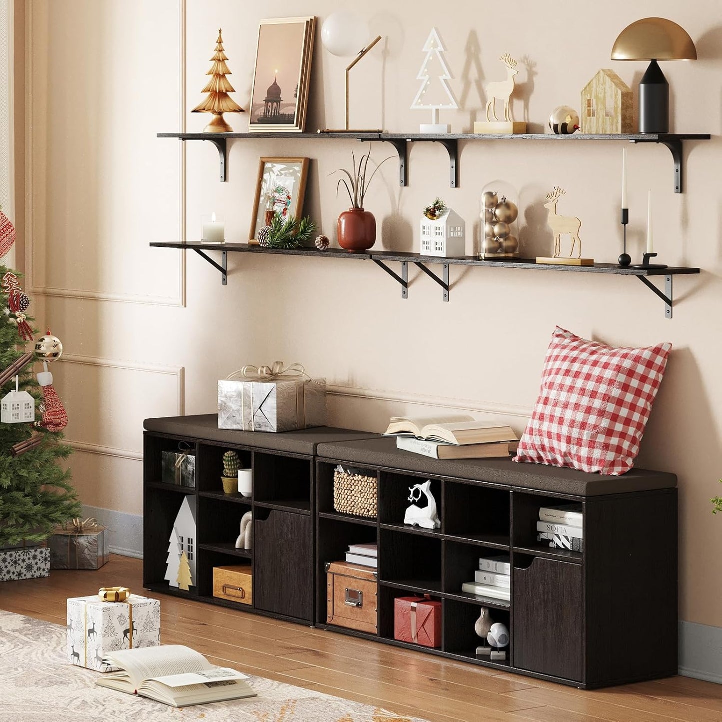 DINZI LVJ Long Wall Shelves, 47.3Inch Wall Mounted Shelves Set of 2, Extra Large Wall Storage Ledges with Sturdy Metal Brackets for Living Room, Bathroom, Bedroom, Kitchen, Espresso