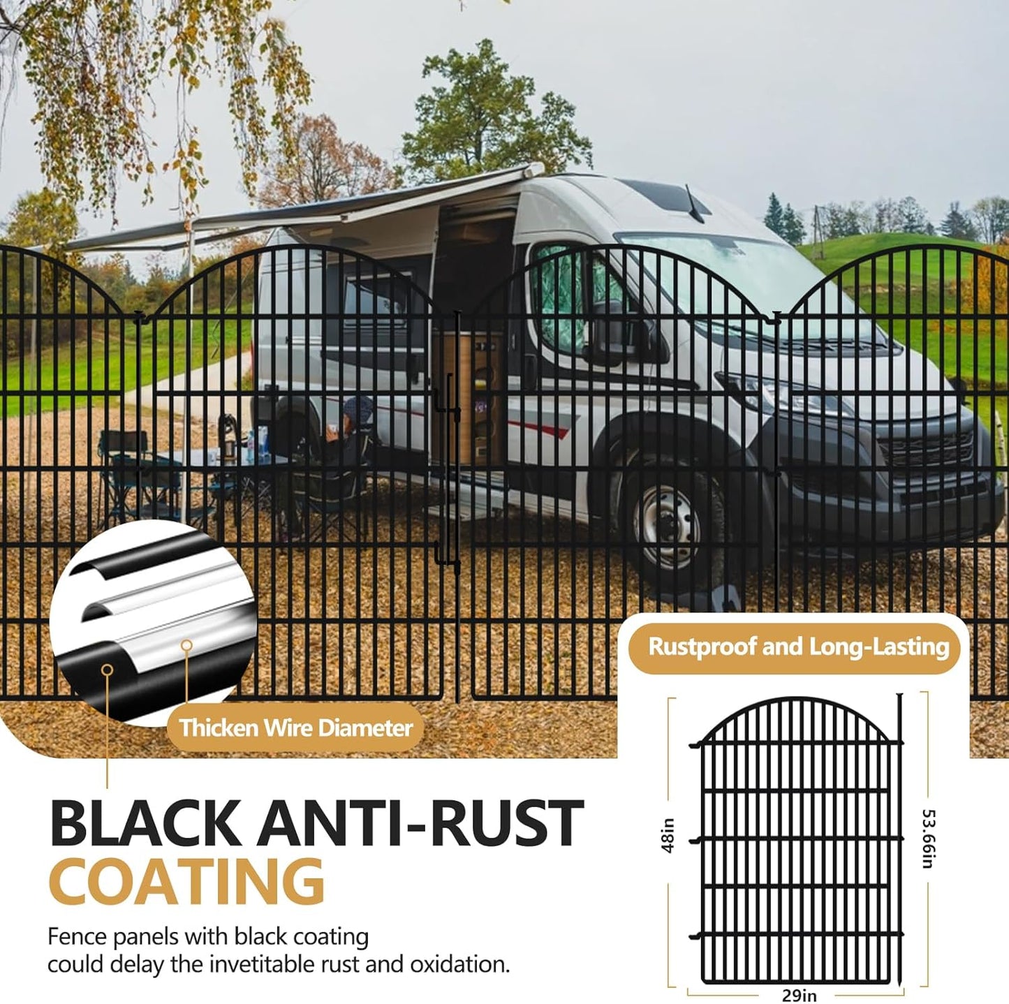 10 Panels Decorative Garden Fence with Lock, 48in (H) x 24ft (L) No Dig Dog Animal Barrier for Outdoor Yard, Rustproof Ground Stakes Metal Fencing for Yard, Patio, Flower Bed