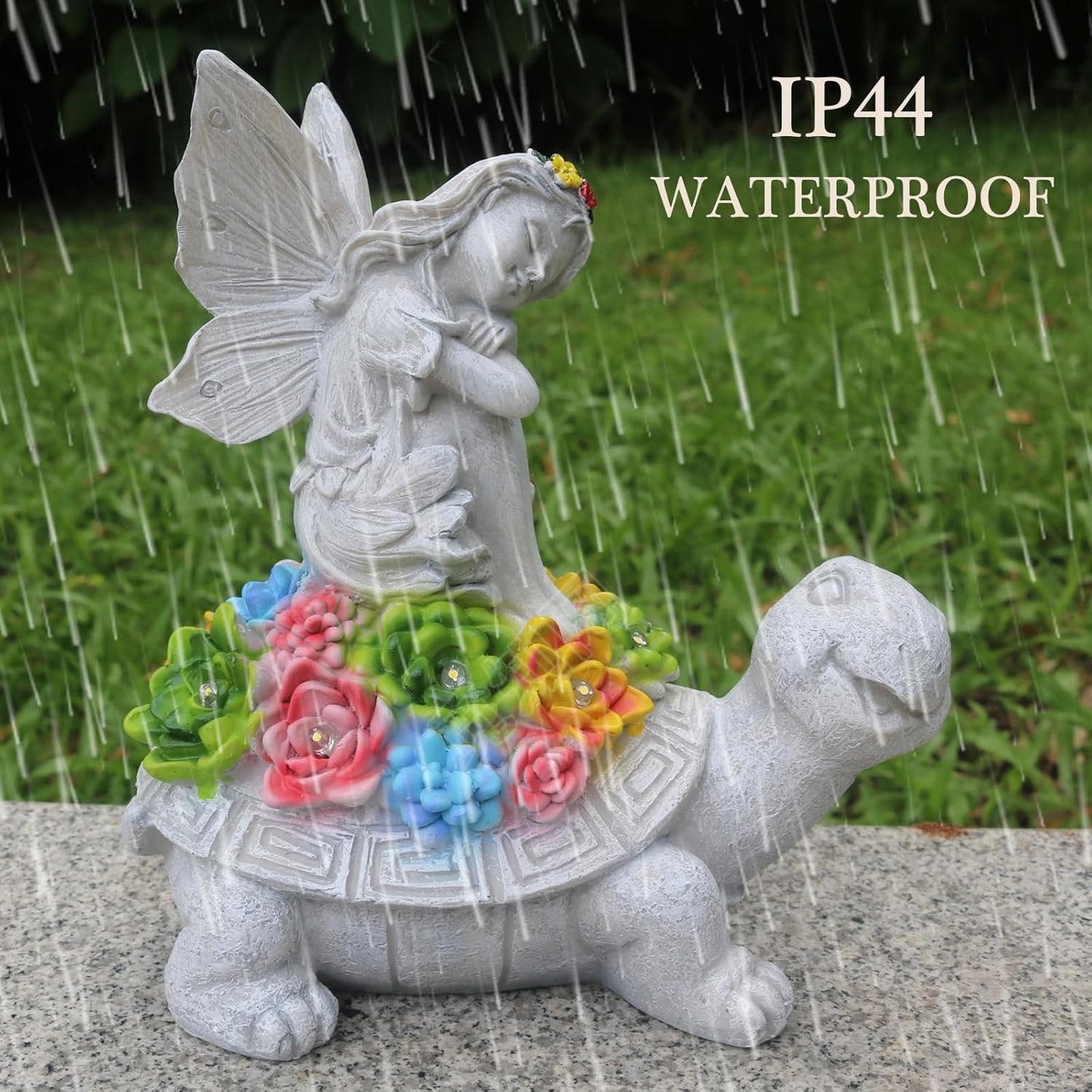 Garden Statues Outdoor Decorations Solar Turtle Angels Decor with Succulents LED Lights Garden Ornaments Figurines for Patio Yard Lawn Gifts for Women Grandma