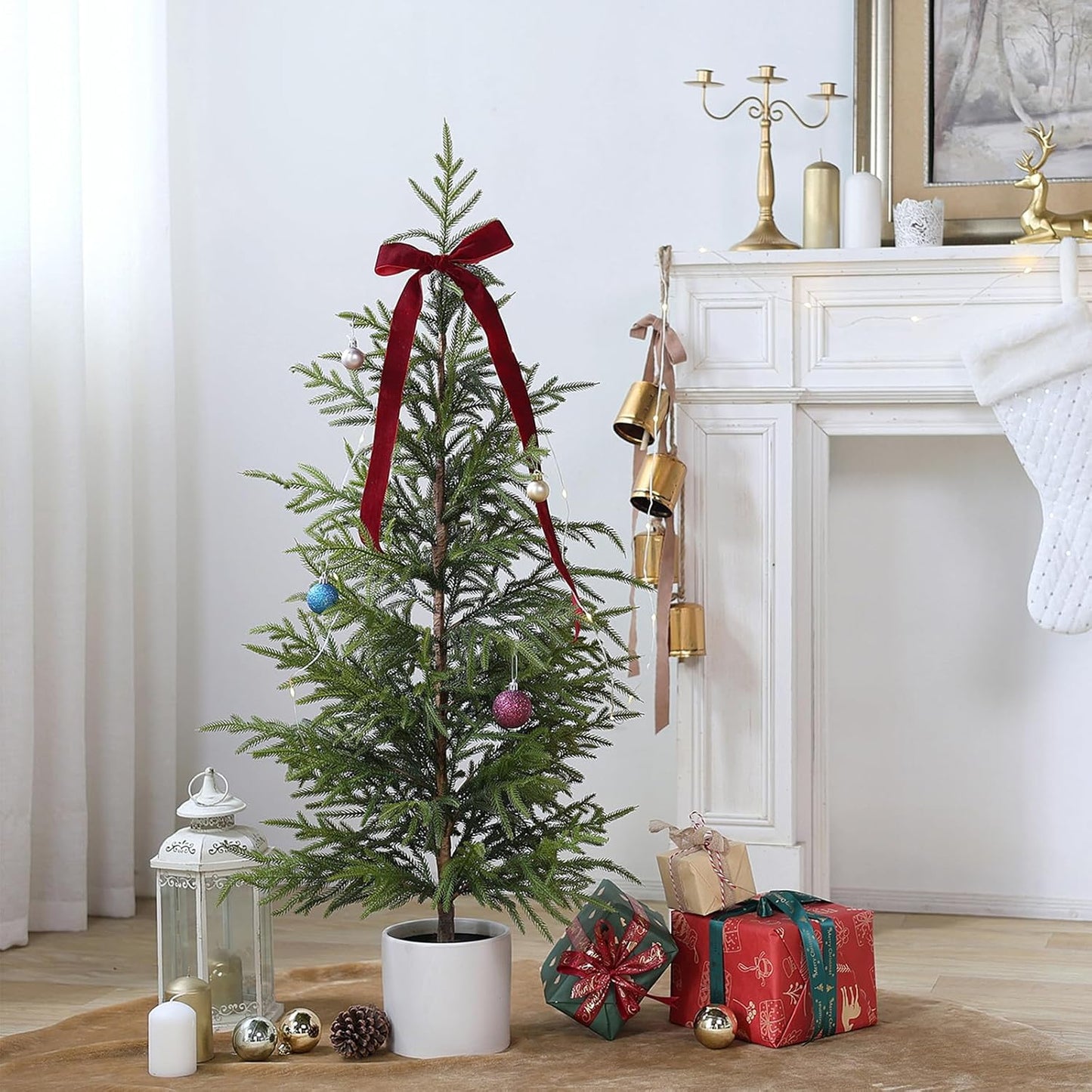 4ft Christmas Norfolk Pine Tree Artificial Christmas Tree Faux Potted Plants for Front Porch Christmas Indoor Outdoor Decor（2 PCS