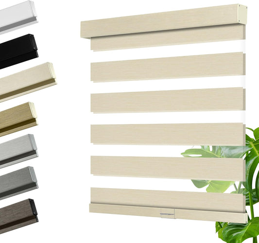 Cordless Zebra Blinds for Windows, Blackout Interior Blinds,Easy to Install,UV Protection,for Offices and Home,Custom Roller Shades, Mousse Beige,24" W x 72" H
