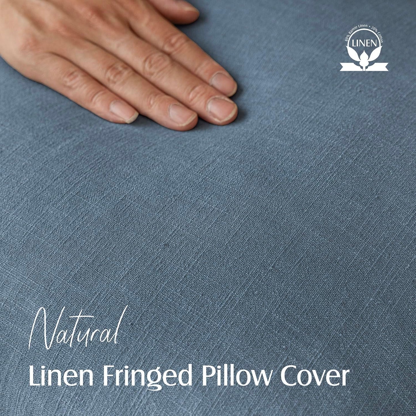 Foindtower Set of 2 Decorative Linen Fringe Throw Pillow Covers Cozy Boho Farmhouse Cushion Cover with Tassels Soft Accent Pillowcase for Couch Sofa Bed Living Room Home Decor, 18×18 Inch, Misty Blue