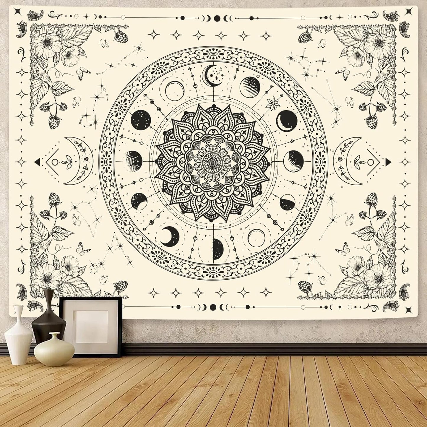 Lunerfex Mandala Moon Tapestry Boho Tapestry for Bedroom Black and White Tapestries Wall Hanging Living Room Wall Art and Home Decor 44x60