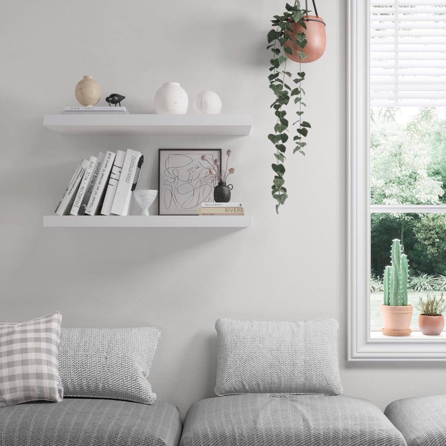 Floating Shelf, Set of 2 Wall Shelf, 30 in W x 12.75 in D x 2 in H Wooden Floating Wall Shelf with Invisible Brackets for Living Room/Bedroom/Bathroom/Kitchen Storage and Decor, White