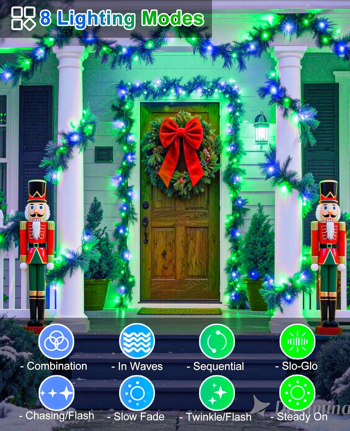 80FT 240 LED Christmas Lights Outdoor, Plug in Christmas Tree Lights with Waterproof 8 Modes, Connectable Green Wire String Twinkle Light for Indoor Home Garden Party Holiday Decorations, Blue Green