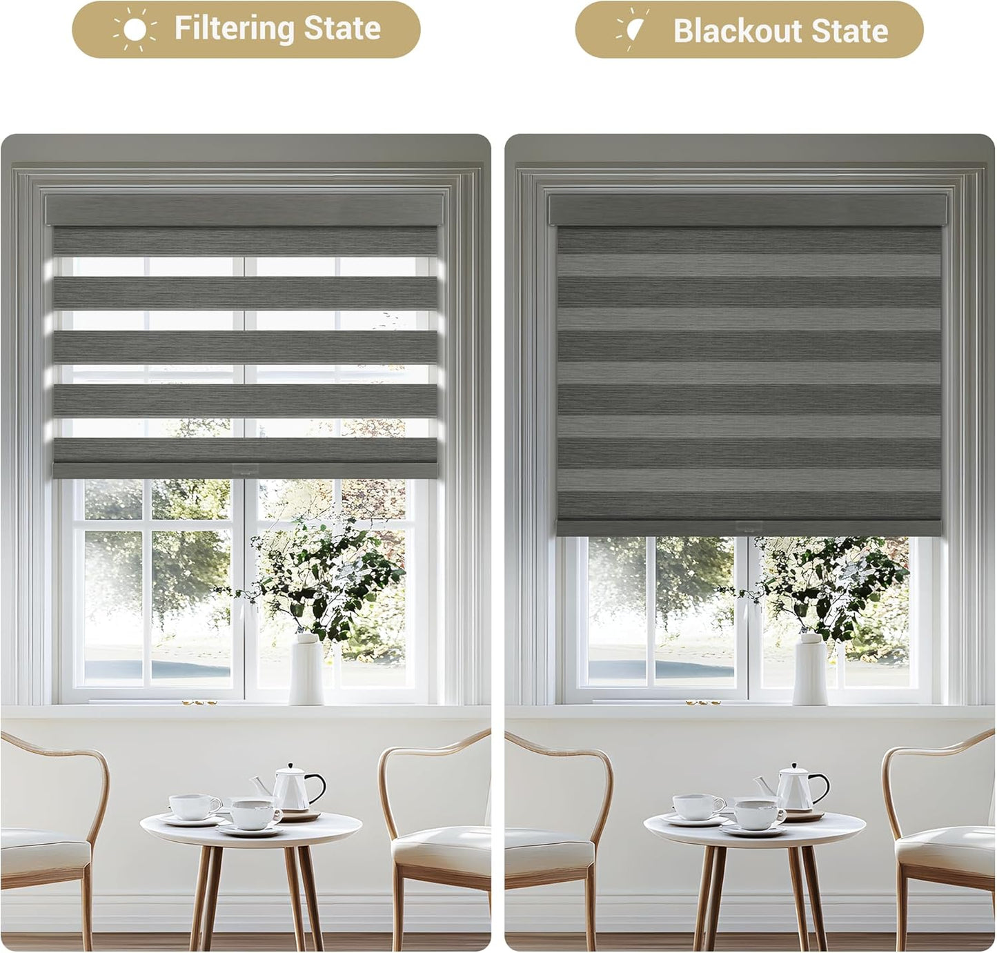 Cordless Zebra Blinds for Windows, Blackout Interior Blinds,Easy to Install,UV Protection,for Offices and Home,Custom Roller Shades, Mousse Grey,45" W x 88" H