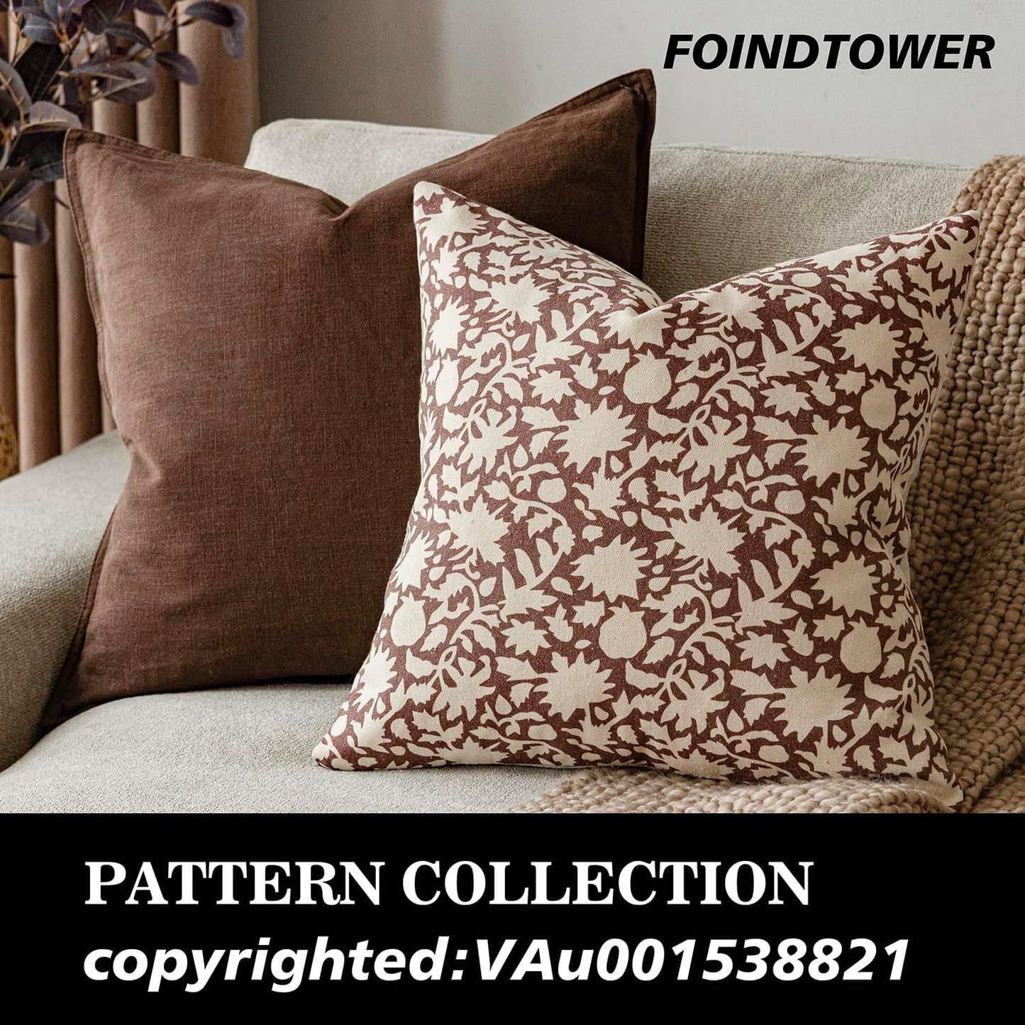 Foindtower Set of 2 Decorative Neutral Floral Throw Pillow Covers Accent Farmhouse Cushion Covers Boho Vintage Pillowcase for Couch Sofa Bedroom Living Room Home Decor Outdoor,22×22 Inch,Wine Red