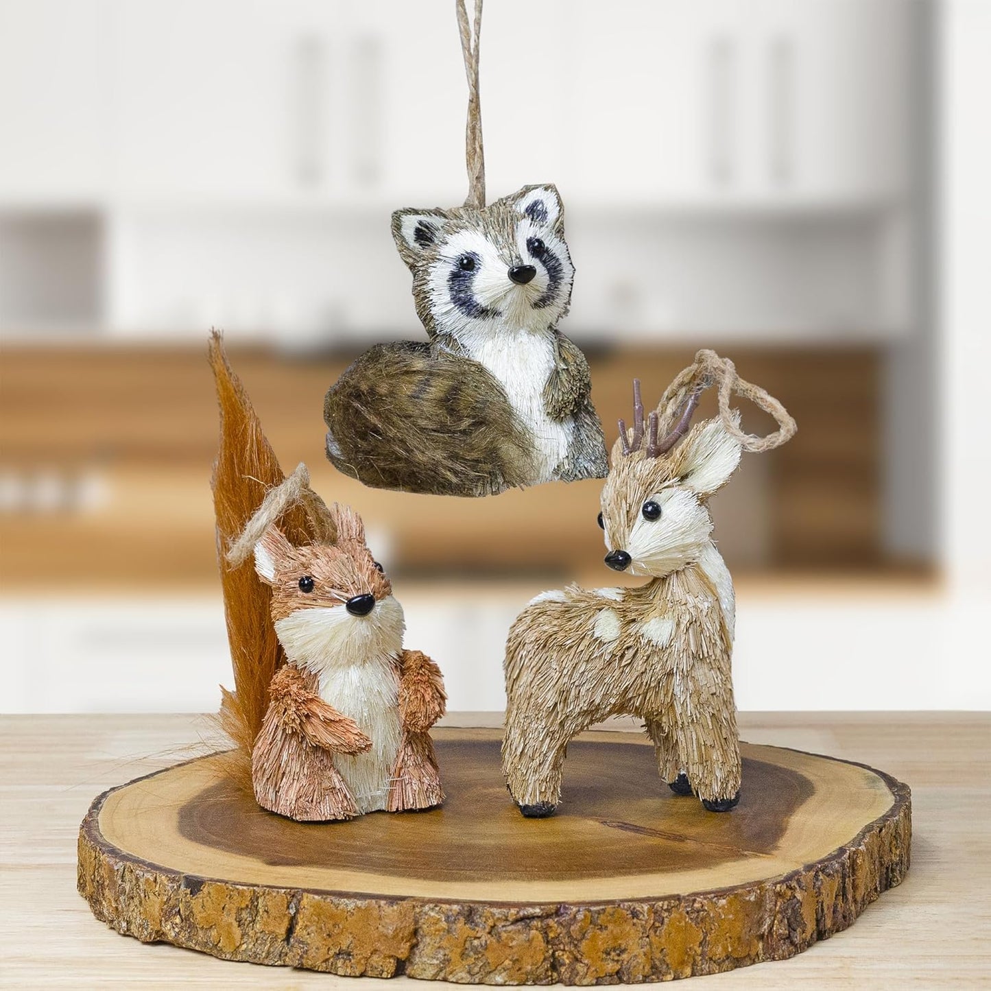 AuldHome Design Woodland Friends Figurines (Set of 3, Deer/Raccoon/Squirrel); Forest Animals Decor for Fall, Christmas, Winter and Themed Decor or Parties