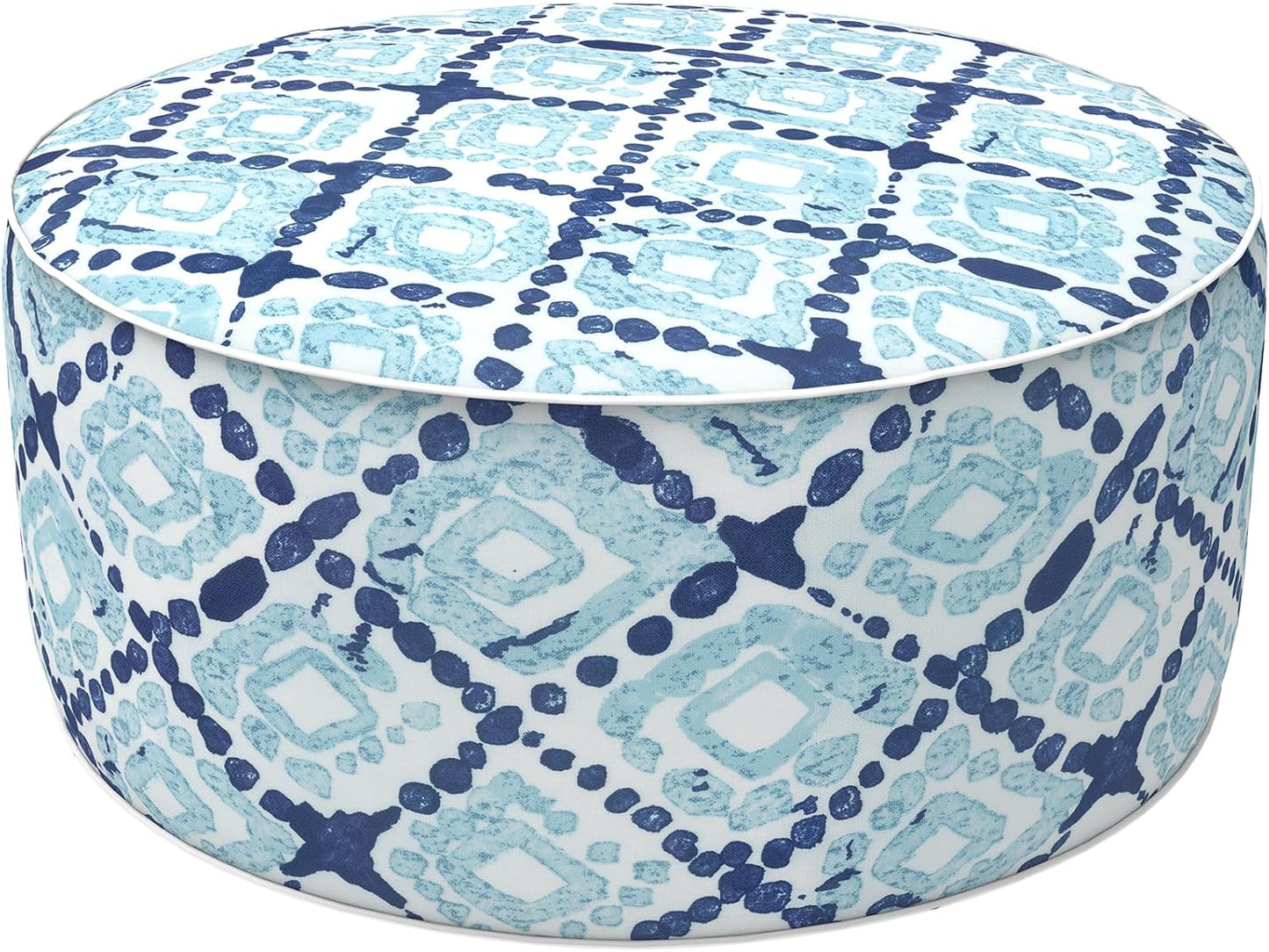 LVTXIII Inflatable Stool Ottoman Footrest with Handle, Decorative Fade-Resistant Foot Stool, Indoor or Outdoor Pouf for Home Garden and Camping Use, 21x21x9, Boho Geometry Blue