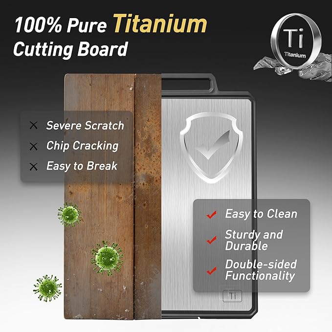 Titanium Cutting Boards for Kitchen Non Toxic Chopping Board with Handle Large Big Small Kitchen Meat Butcher Block 2 in 1 Pure Titanium and Wheat Straw PP Not Wood Bamboo Plastic Teak Grey/Beige