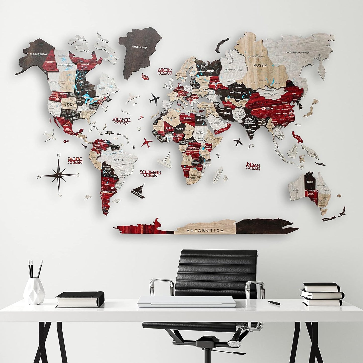 Handmade 3D Wood World Map Wall Art Large Wall Decor Track Your World Travels - Special For Home, Kitchen And Office (Medium, Urban)