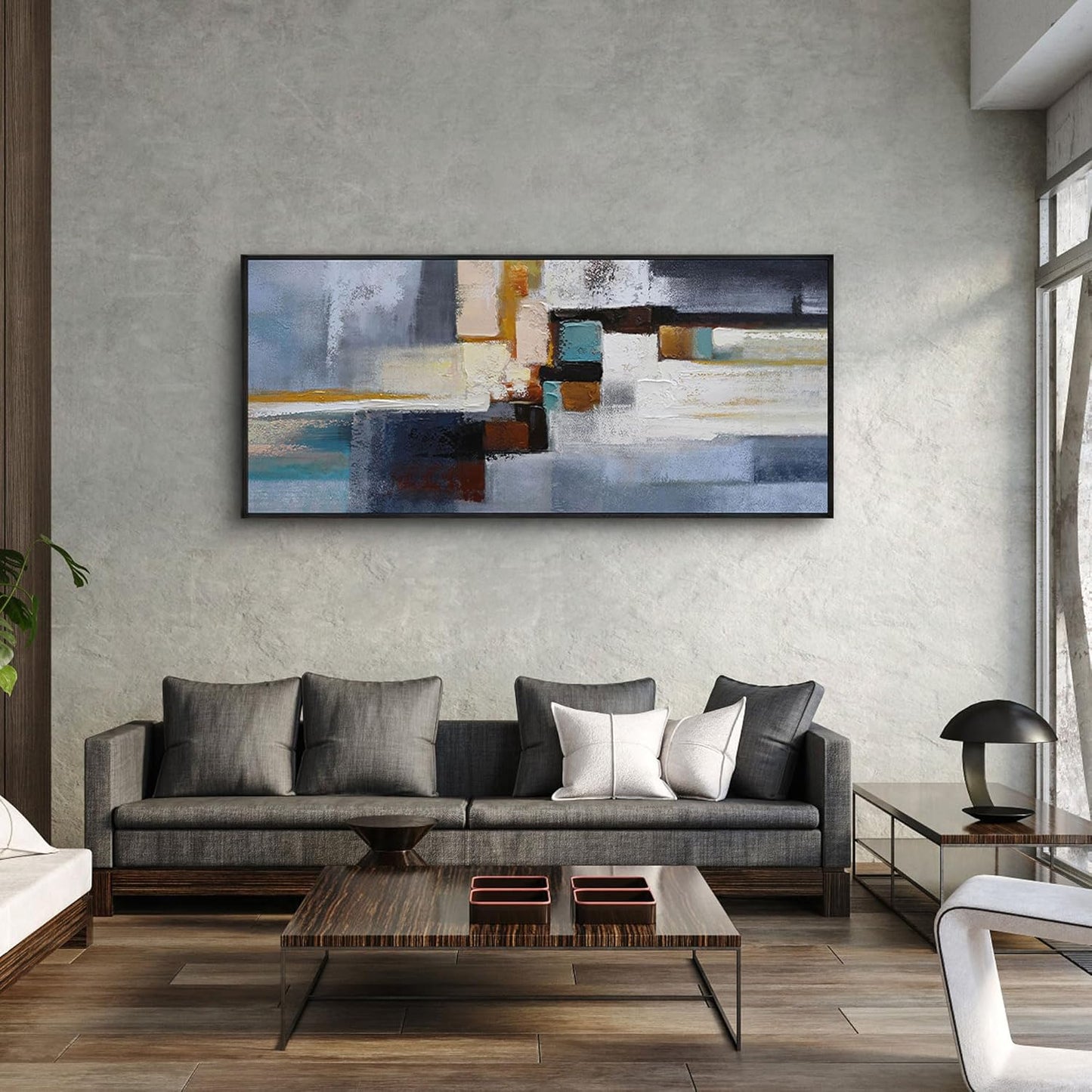 KLAKLA Large Canvas Framed Wall Art - Modern Abstract 70x31 Picture Artwork for Wall Black Frame Wall Art for Living Room Bedroom Office Painting Art