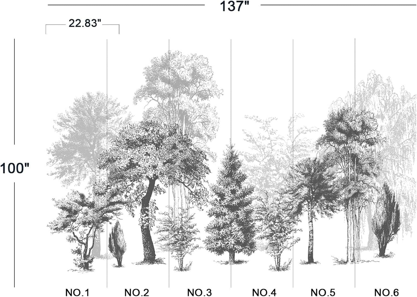 Black and White Oil Painting Forest Wall Mural Wallpaper for Bedroom 137" x 100"