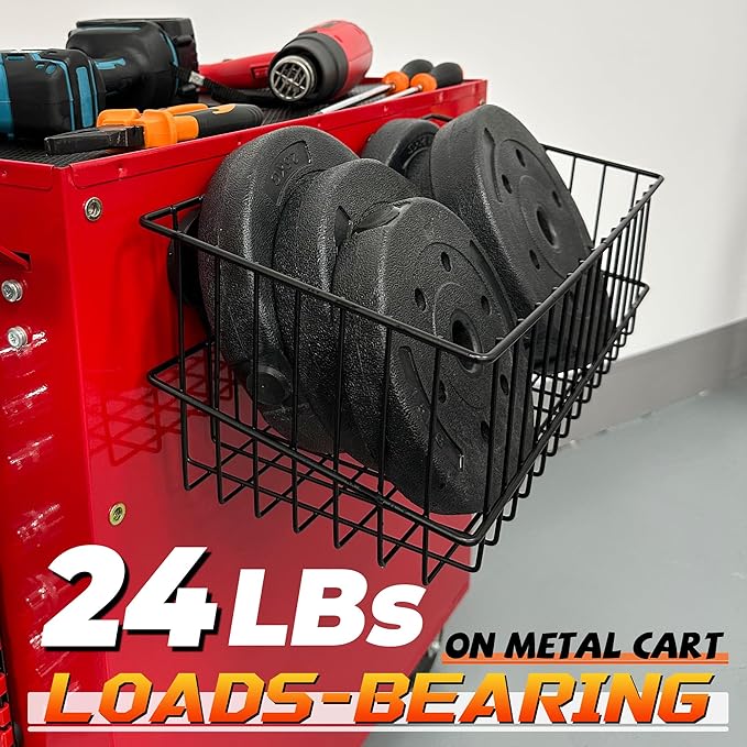 ULIBERMAGNET Magnetic Baskets, Large Capacity Metal Wire Mesh Basket Holder Organizer for Sundry Tool Storage, Magnetic Shelf for Garage, Laundry, Kitchen, Workshop, Cabinet(2 Pack)