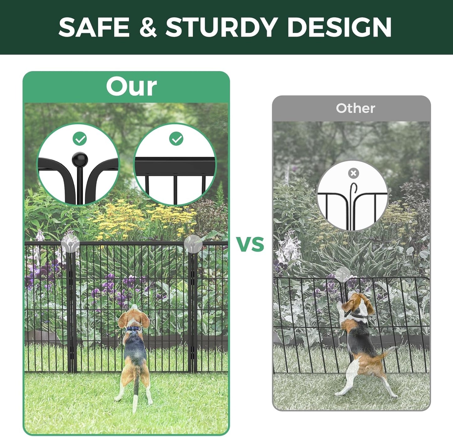 FXW Garden Fence Outdoor for The Yard – 50in(H) x 5.0ft(L) Heavy Duty Metal Animal Barrier for Dog and Rabbit, Decorative Dog Fence, 2 Panels, Black