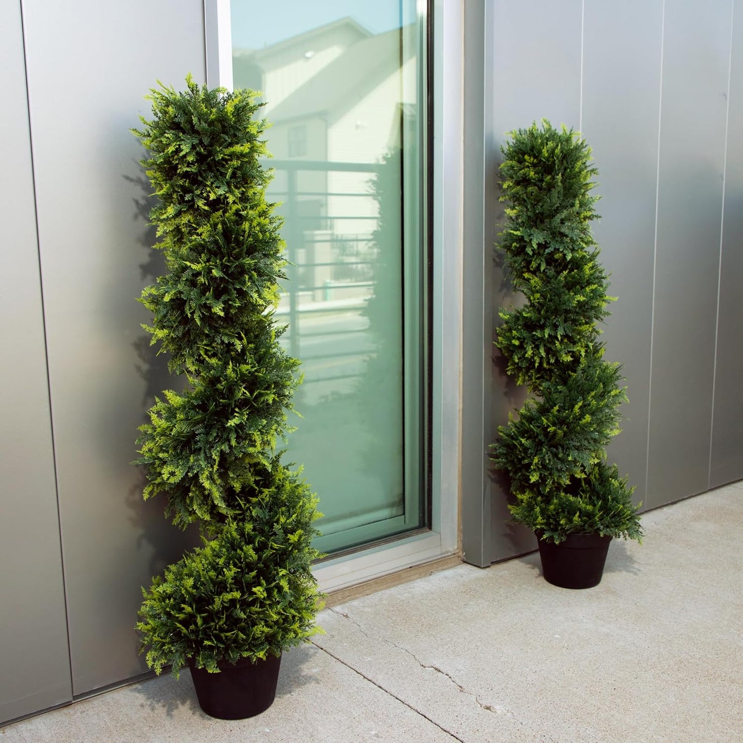 2-Pack Faux Cedar Spiral Topiary Trees - 3.2ft Tall - Planter Included - Artificial Trees for Indoor or Outdoor - Realistic Design with Dense Green Foliage - UV-Protected & Weather-Resistant Plants