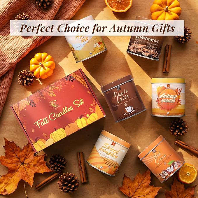 Set of 6 Fall Scented Candles 9 oz Aromatherapy Non Toxic Soy Wax Birthday Candles for Halloween Christmas Easter, Birthday Gifts for Women Men Back to School Gifts for Students, 6 Warmful Scents