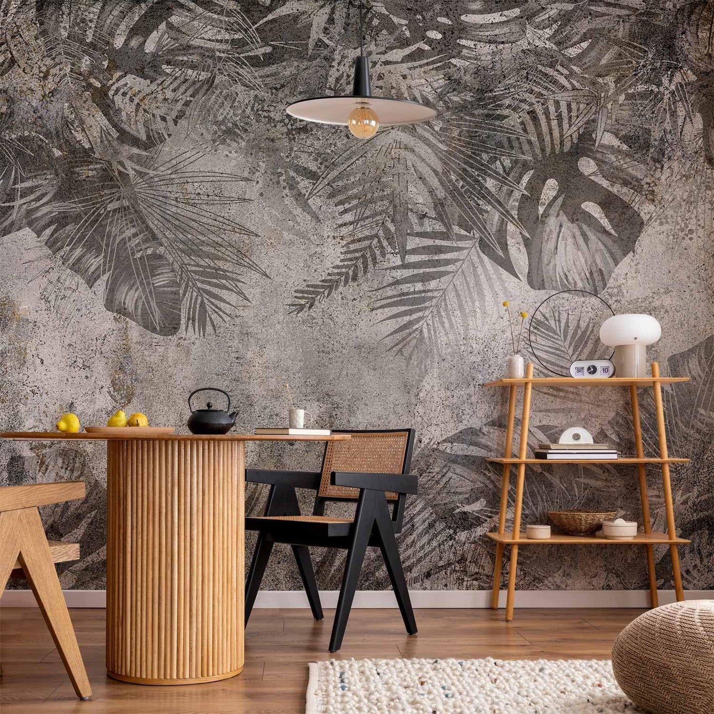 artgeist Wall Mural Tropical Leaves 79x55 in - XXL Non-Woven Wallpaper Fleece Wall Decor Photo Print Picture Image Design Landscape Palms Leaves Monstera Grey b-C-0825-a-a